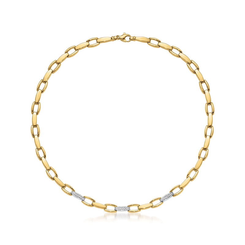 Italian .15 ct. t.w. Diamond Link Necklace in 18kt Two-Tone Gold. 17"
