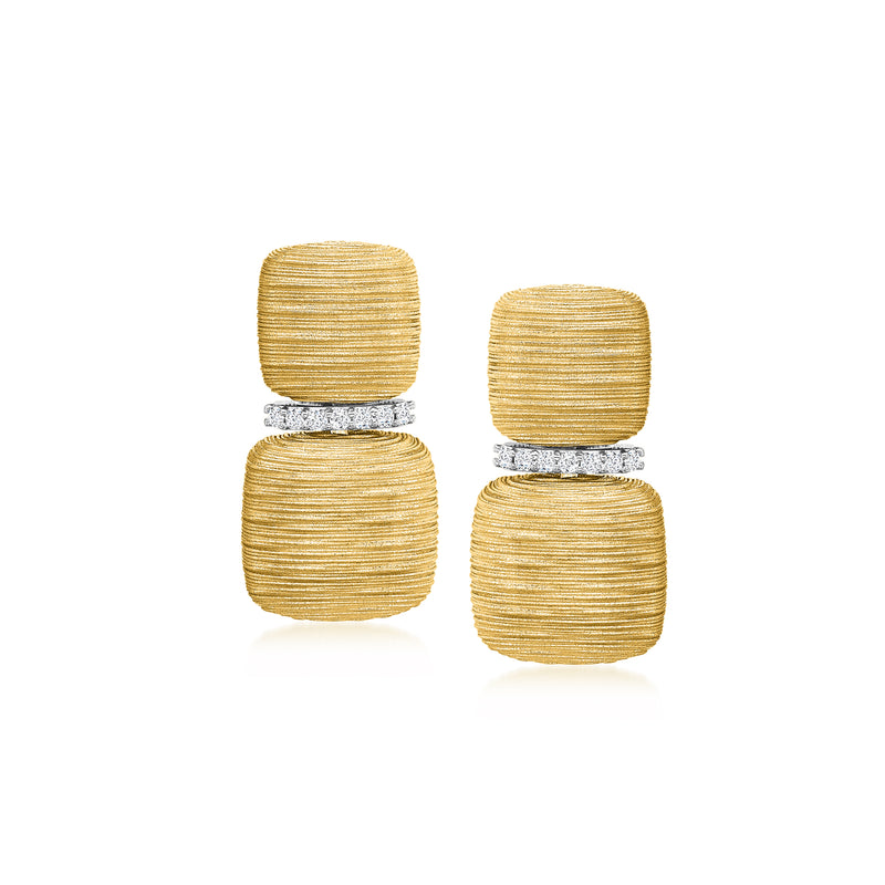 Textured 18kt gold drop post earrings with small diamond accents