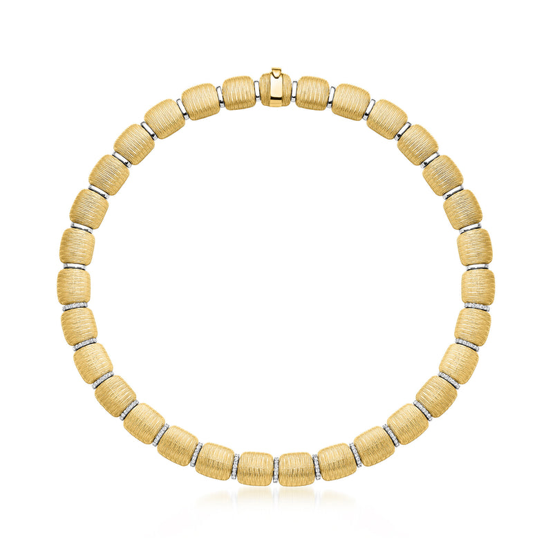 Italian 18kt Yellow Gold Textured Necklace with 1.00 ct. t.w. Diamonds in 18kt White Gold. 18"