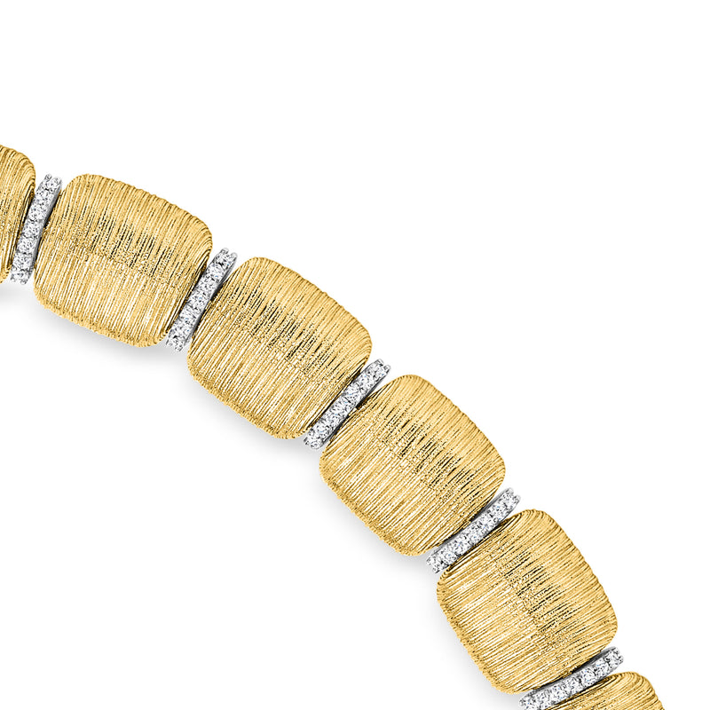 Italian 18kt Yellow Gold Textured Necklace with 1.00 ct. t.w. Diamonds in 18kt White Gold. 18"
