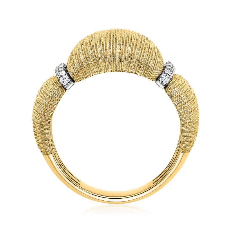 Italian 18kt Yellow Gold Textured Ring with .13 ct. t.w. Diamonds in 18kt White Gold. Size 7