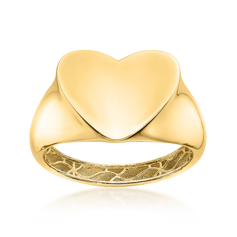 14kt yellow gold heart ring with raised heart face and smooth band