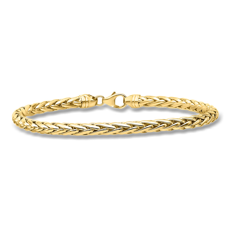 14kt yellow gold wheat-chain bracelet with toggle clasp, braided link design