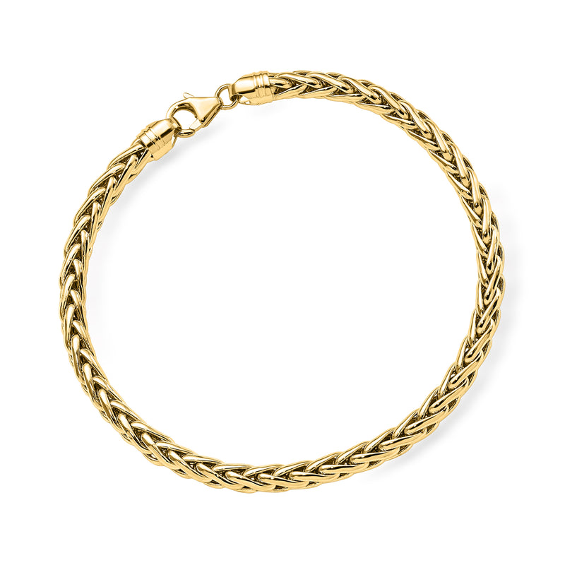 Yellow gold wheat-chain bracelet, twisted interlocking links with clasp