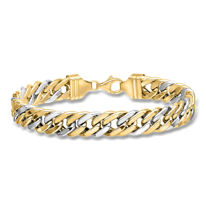 Two-tone 14kt curb-link bracelet with alternating gold and silver links