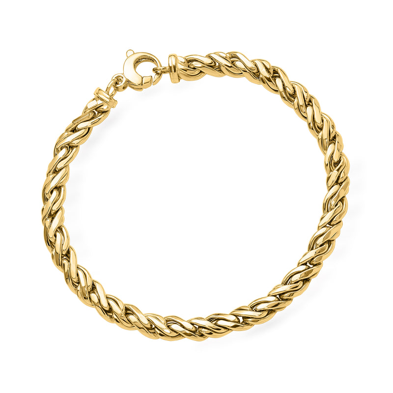 Yellow gold twisted chain bracelet, round link design with clasp
