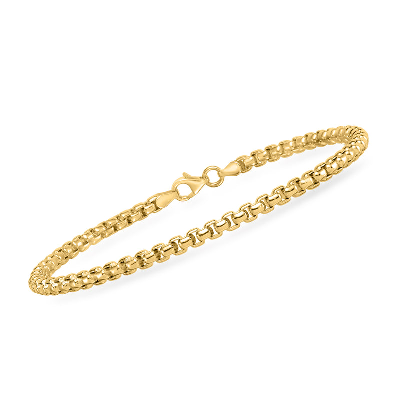 Yellow gold rounded box-chain bracelet with box links and open ring clasp
