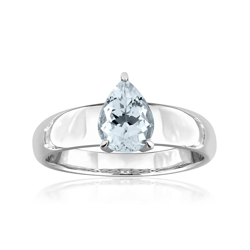 14kt white gold aquamarine pear-cut center stone solitaire ring