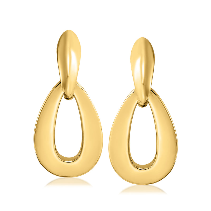 14kt yellow gold oval drop earrings, polished teardrop silhouette