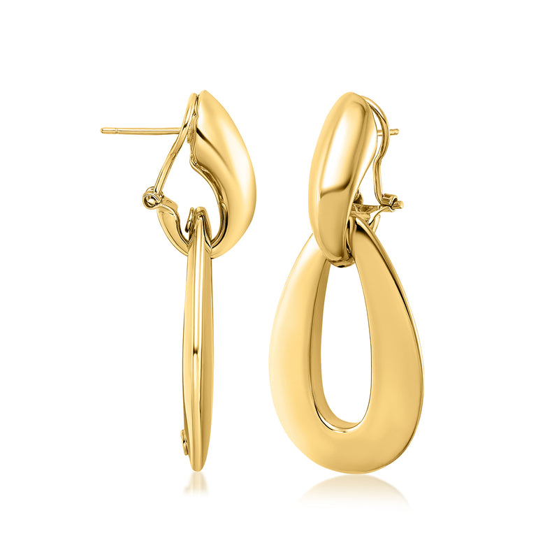 14kt yellow gold oval drop earrings with post backing and hinged top