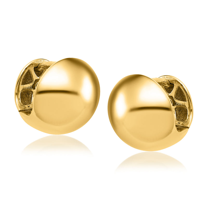 Italian 14kt Yellow Gold Button Hoop Earrings. 3/8"