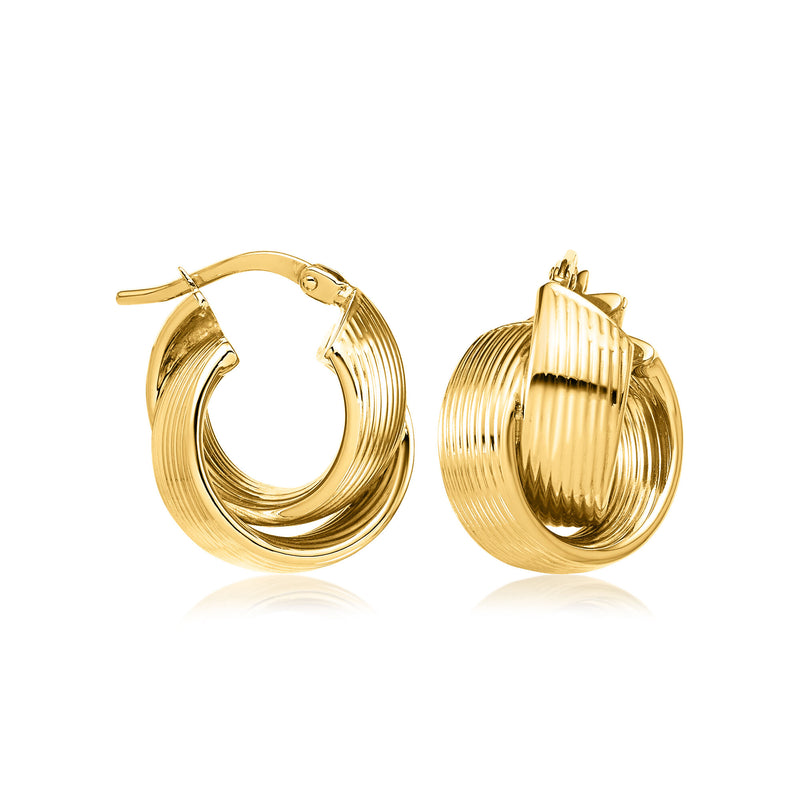 Italian 14kt Yellow Gold Grooved Twisted Hoop Earrings. 5/8"