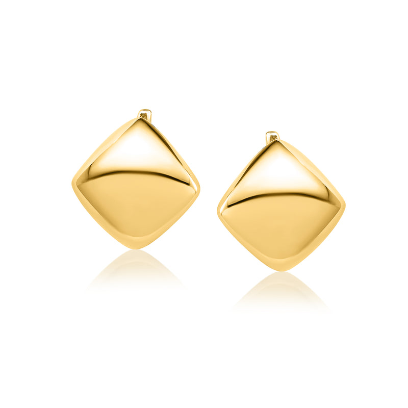 14kt yellow gold geometric hoop earrings with diamond-shaped front