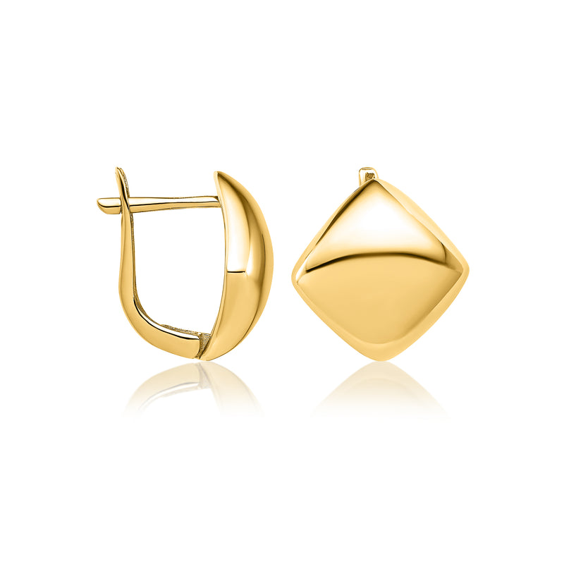 14kt yellow gold geometric hoop earrings, clasp and hinge back shown