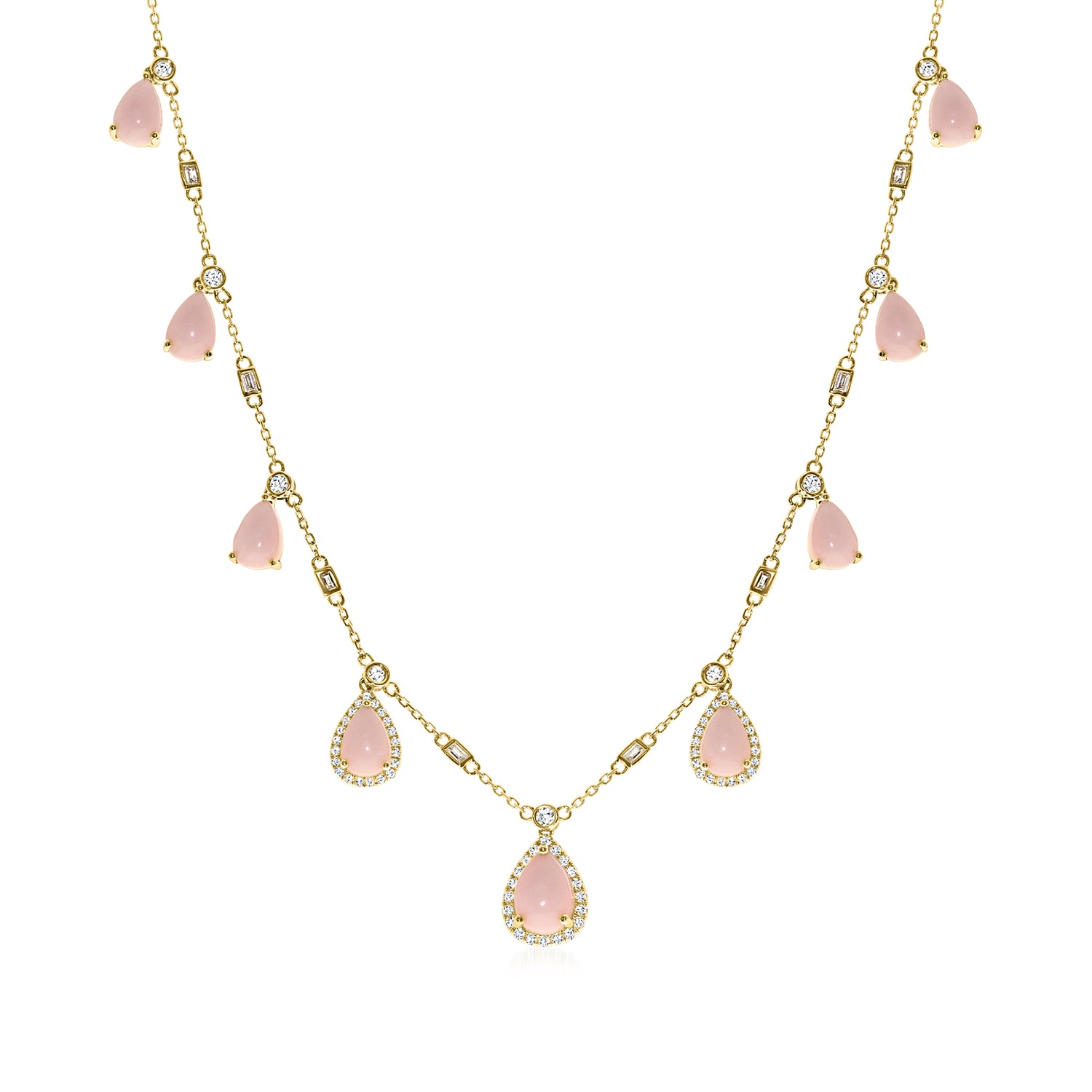 Pink Opal and .74 ct. t.w. Diamond Drop Necklace in 14kt Yellow Gold