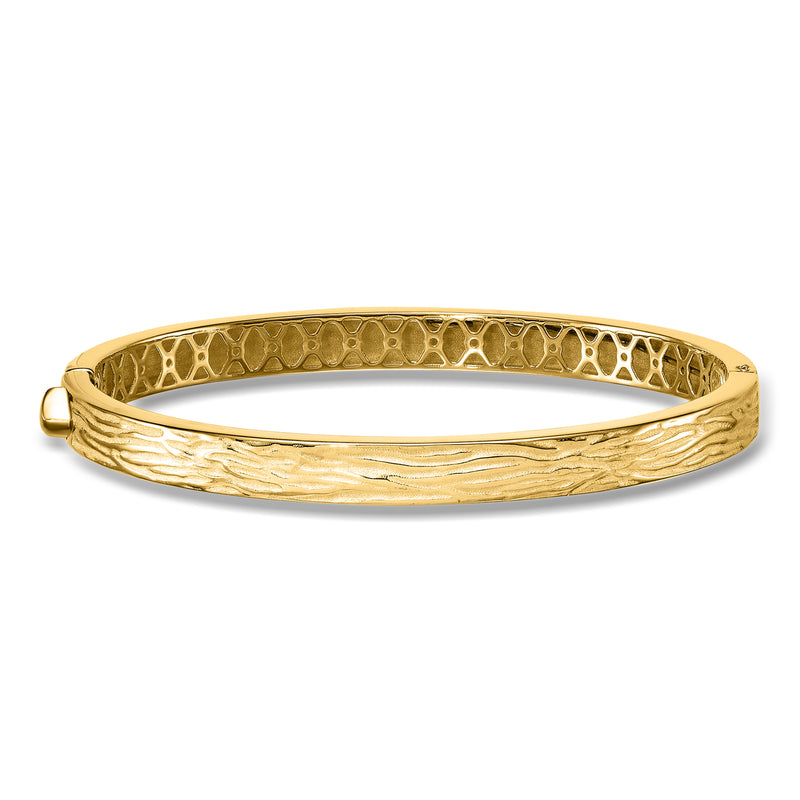 Italian 14kt Yellow Gold Brushed Bangle Bracelet. 7"