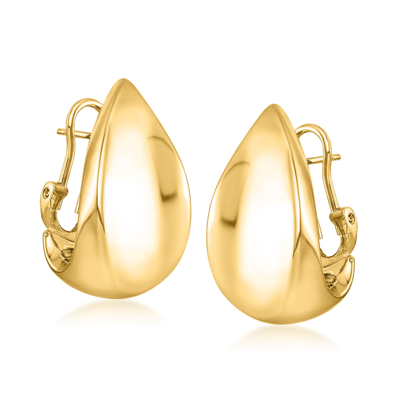 14kt yellow gold flat teardrop earrings, hinged clasp and post backs