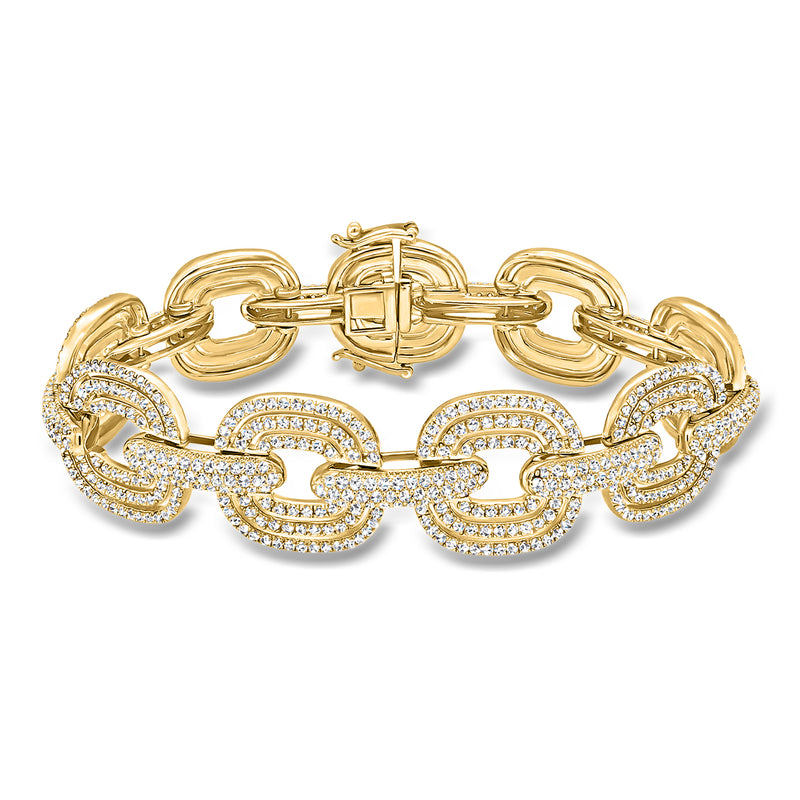 14kt yellow gold diamond concentric-link bracelet with hinged clasp and circular links