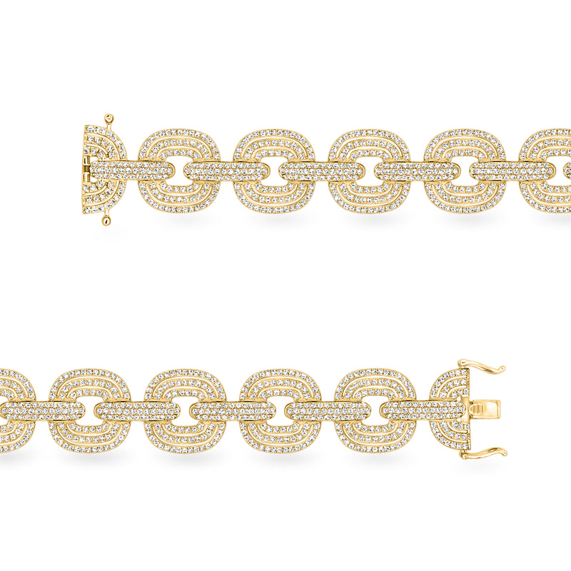 Yellow gold diamond concentric-link bracelet, side view with hinged clasp