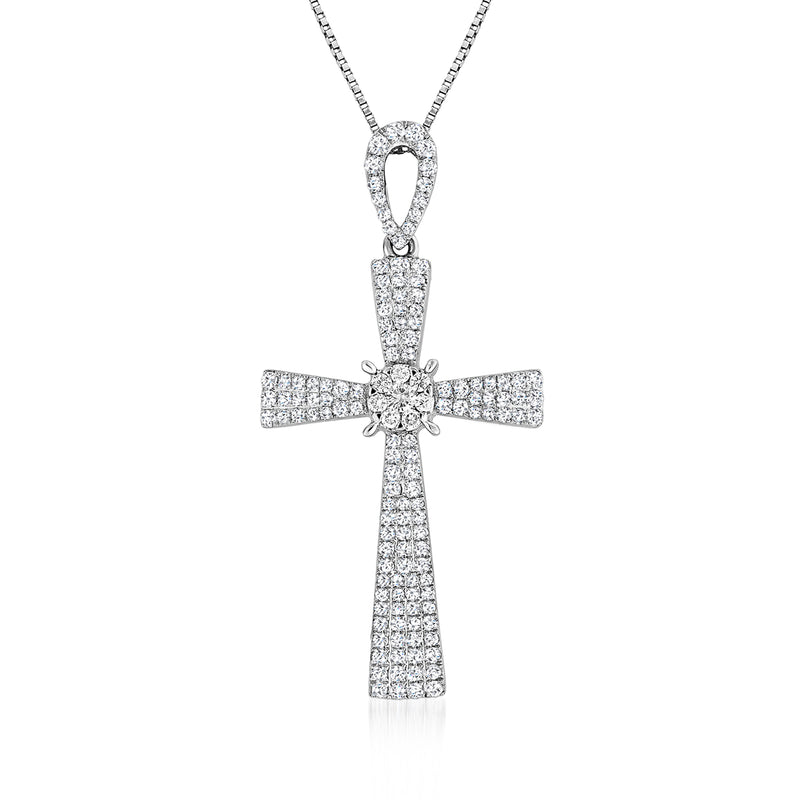 Diamond cross pendant necklace in 14kt white gold