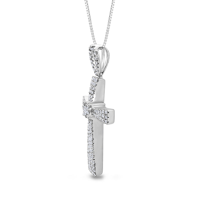 Diamond cross pendant necklace in 14kt white gold with pavé stones