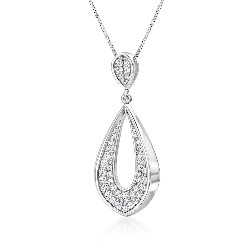 14kt white gold teardrop pendant necklace with diamond accents