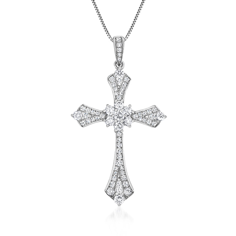Diamond cross pendant necklace in 14kt white gold with pavé stones