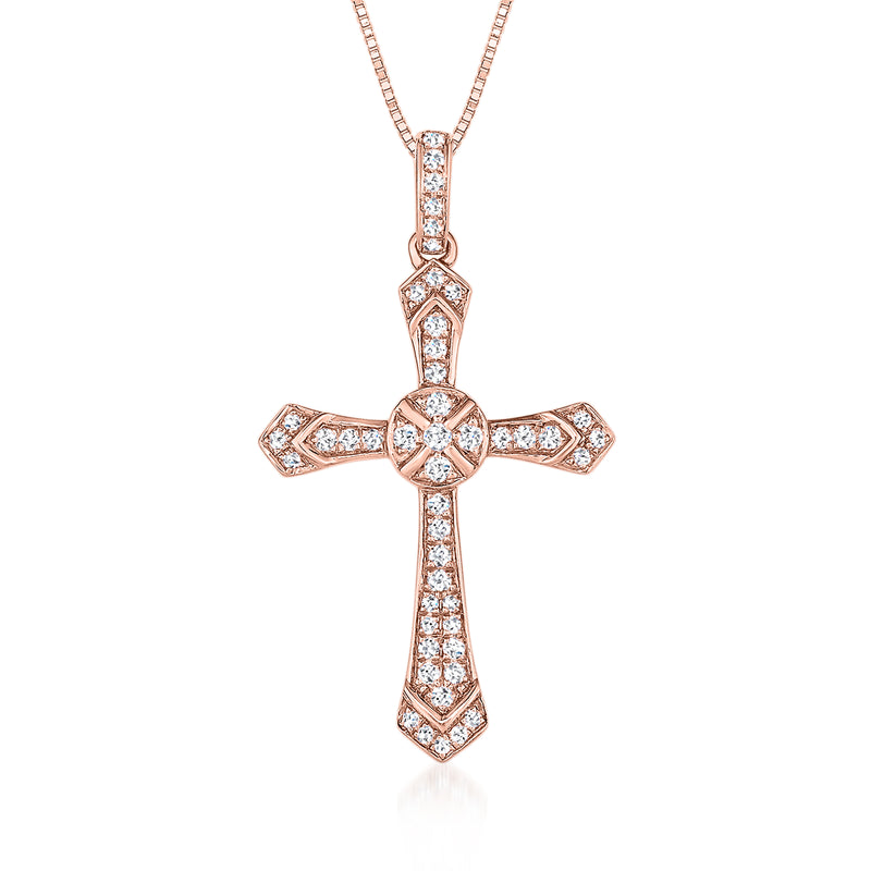 Diamond cross pendant necklace in 14kt rose gold