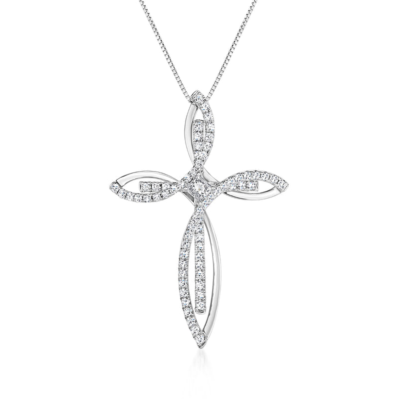 Diamond cross pendant necklace in 14kt white gold