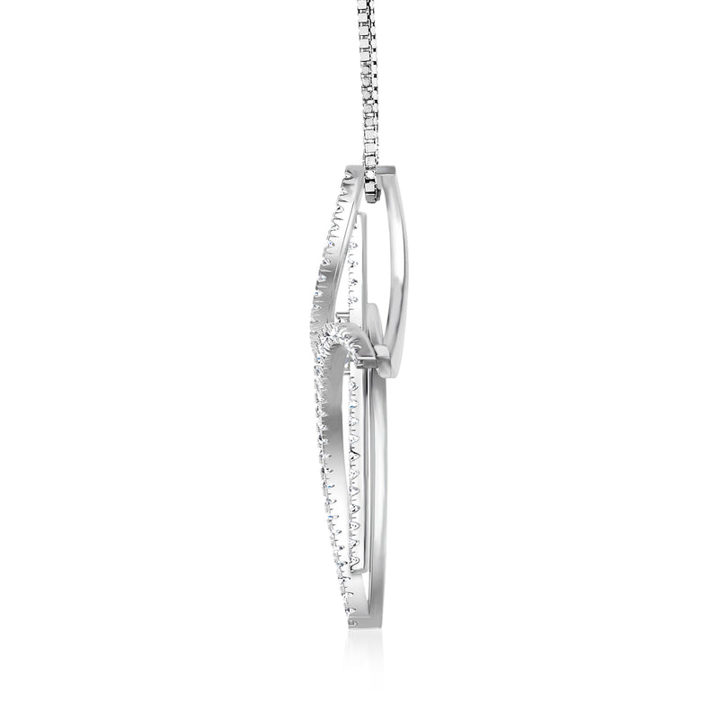 Diamond cross pendant necklace in 14kt white gold, side view