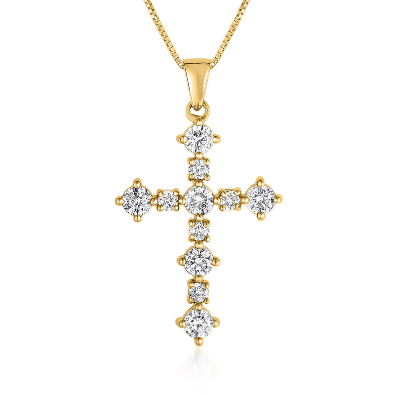 14kt yellow gold diamond cross pendant with round stones