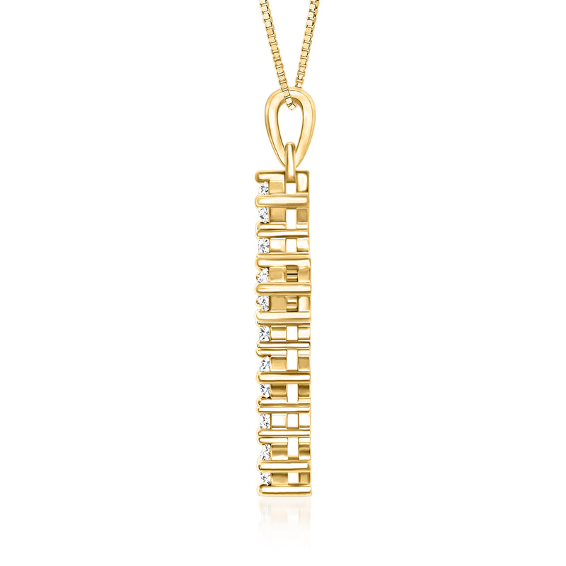 14kt yellow gold diamond cross pendant with stacked rectangular stone settings