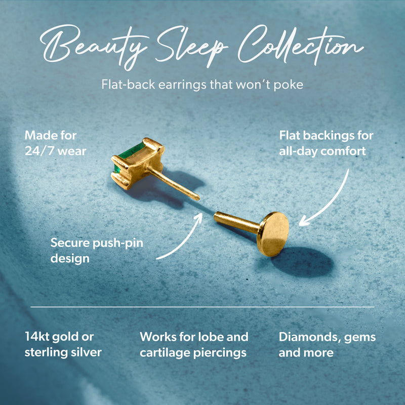14kt yellow gold star diamond stud earring with flat back push-pin design
