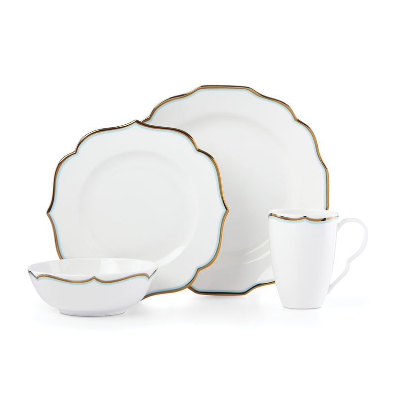 Lenox Contempo Luxe 4-piece place setting with white plates and mug, blue and gold trim