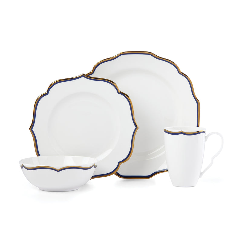 Lenox Contempo Luxe 4-piece place setting with blue-and-gold rim dishware