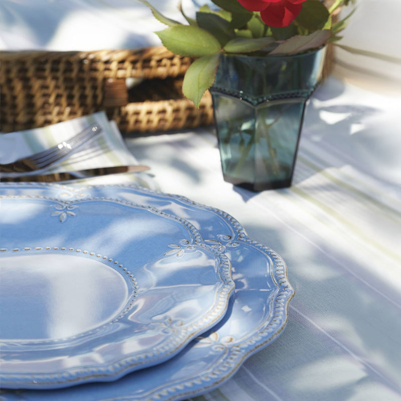 Lenox French Perle blue melamine dinner plate, ornate scalloped rim