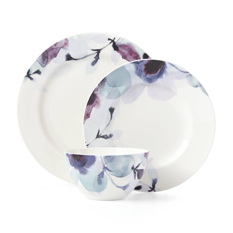 Lenox indigo watercolor floral dinnerware set with bowl and 2 plates, blue flower design