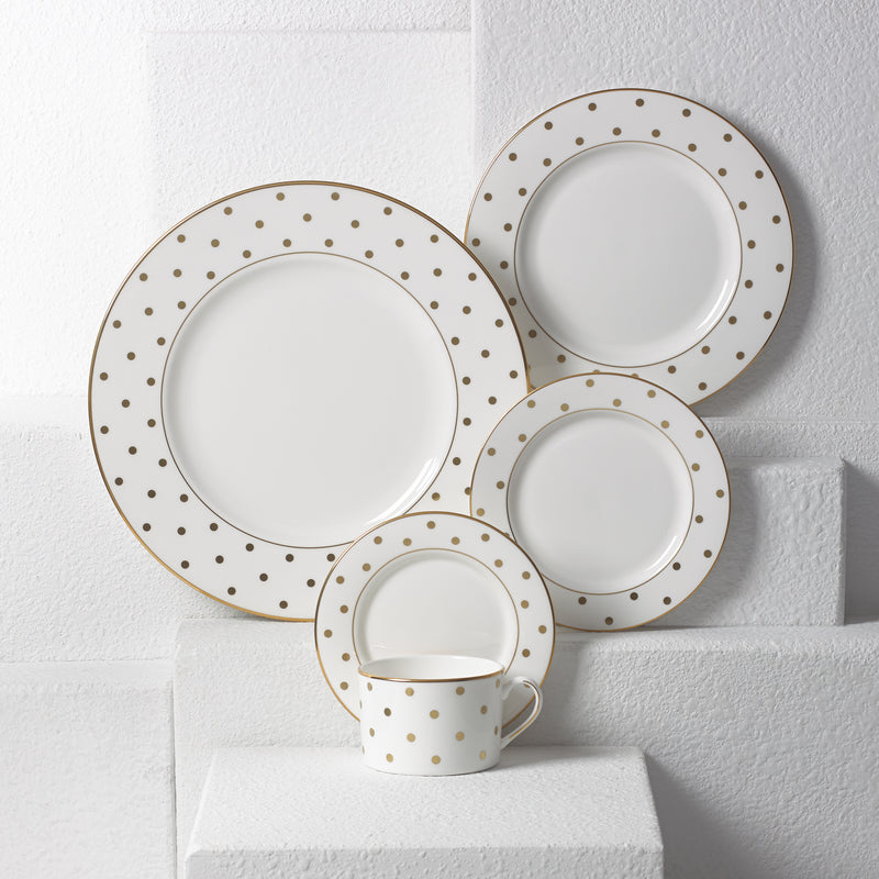 Kate Spade New York Larabee Road gold polka-dot 5-pc place setting: plates, cup