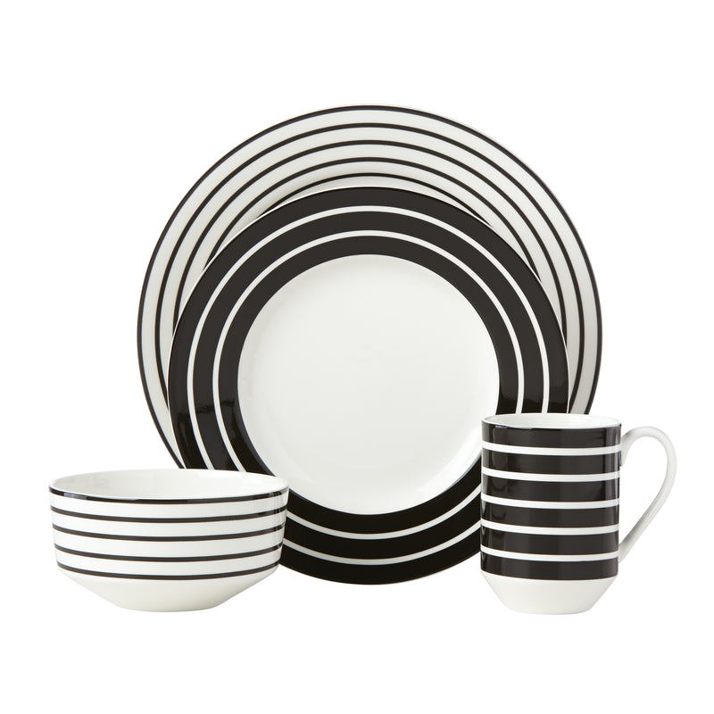 Kate Spade New York Primrose Drive ceramic place setting with black-and-white stripes