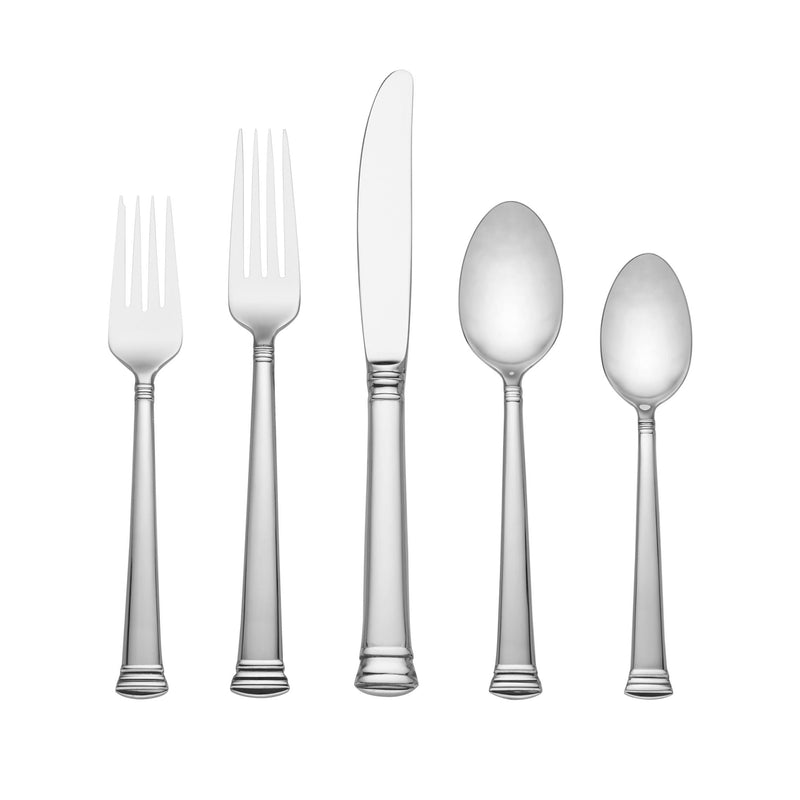 Stainless steel flatware set with fork, knife, and spoon pieces