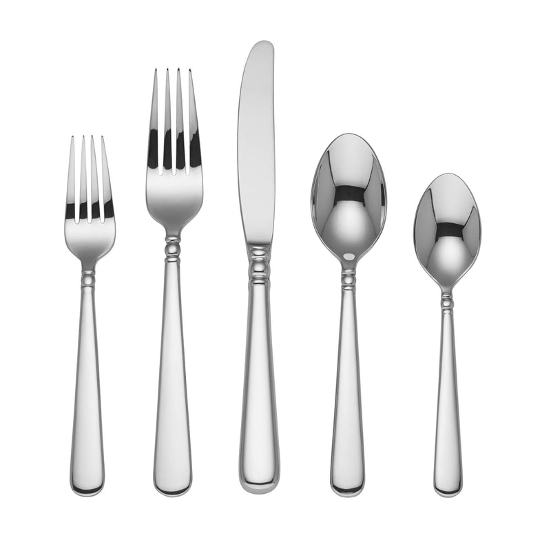 Lenox Pearl Platinum stainless steel flatware assortment with fork, knife, and spoons