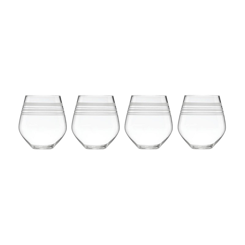 4-piece clear crystal balloon wine glass set with horizontal etched stripes