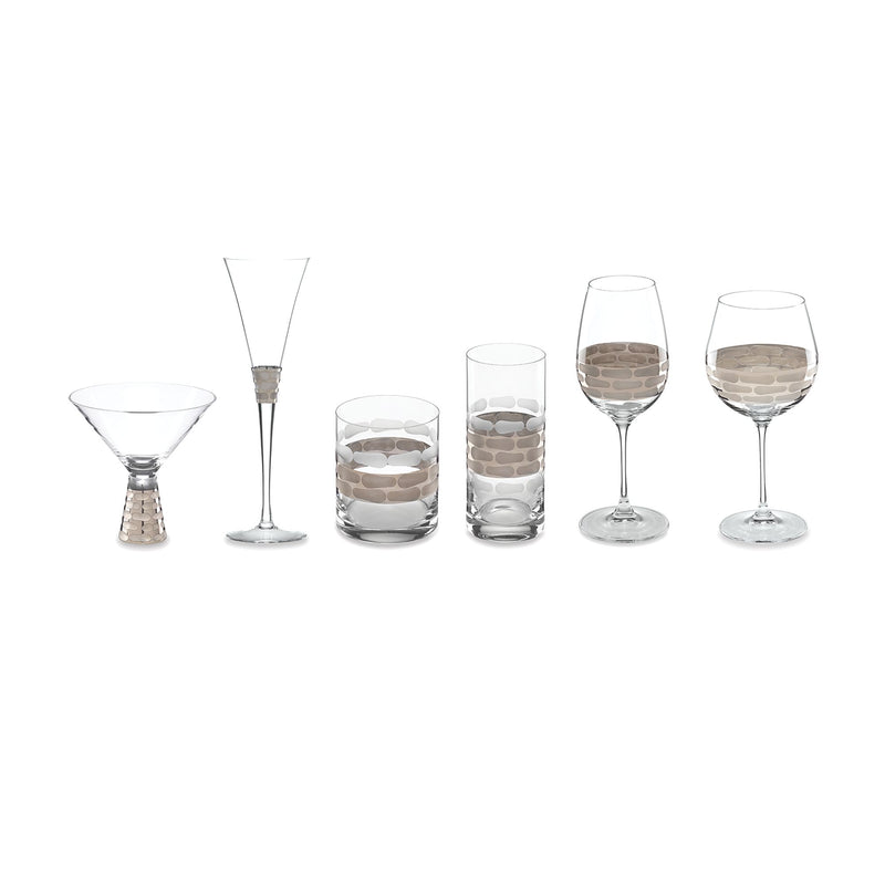 Crystalline glass barware set with platinum accents, assorted drink glasses