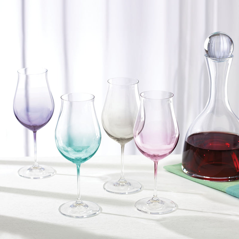 Set of 4 pastel lustre crystal stemmed glasses with tinted bowls