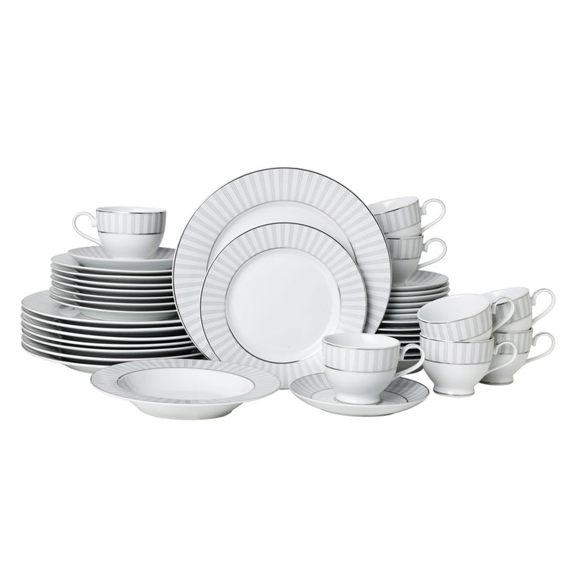 Mikasa Adrian Grey 40-pc dinnerware set for 8: striped plates, bowls, cups in grey