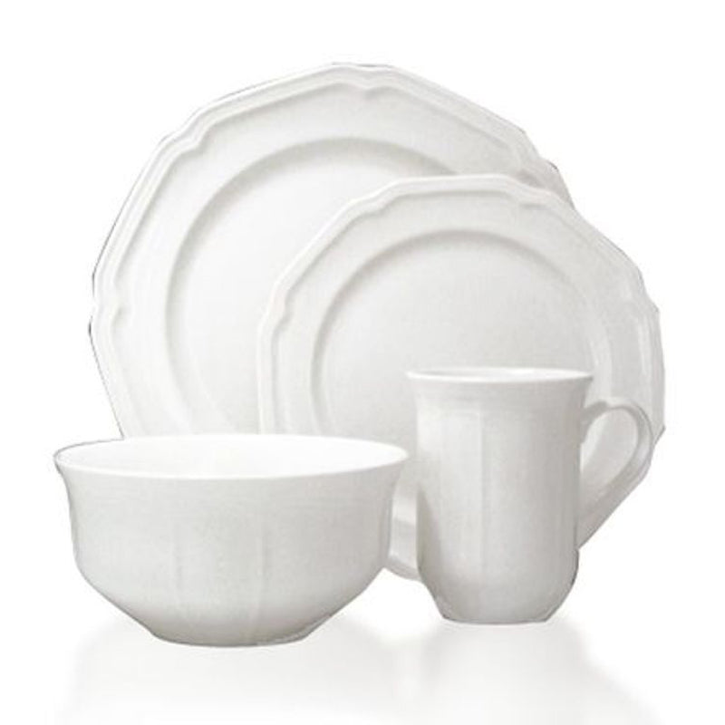 Mikasa antique white dinnerware set with plates, bowl, and mug, stacked