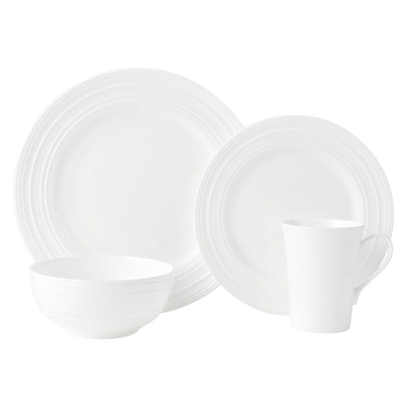 Mikasa Ciara dinnerware set in white: dinner plates, bowls, and mugs