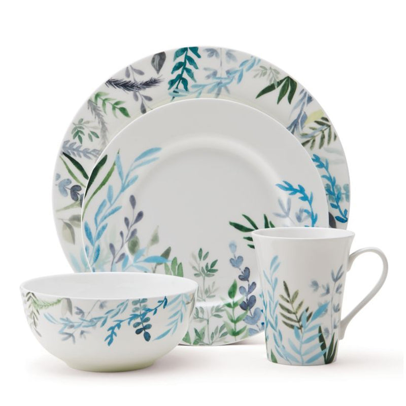Mikasa Monet Jardin 16-piece dinnerware set with blue-green botanical pattern