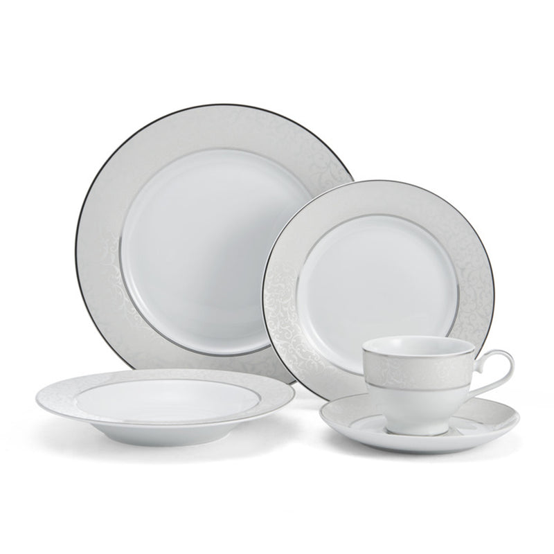 Mikasa Parchment 40-pc dinnerware set with plates, bowls, and cup & saucer, gray-white