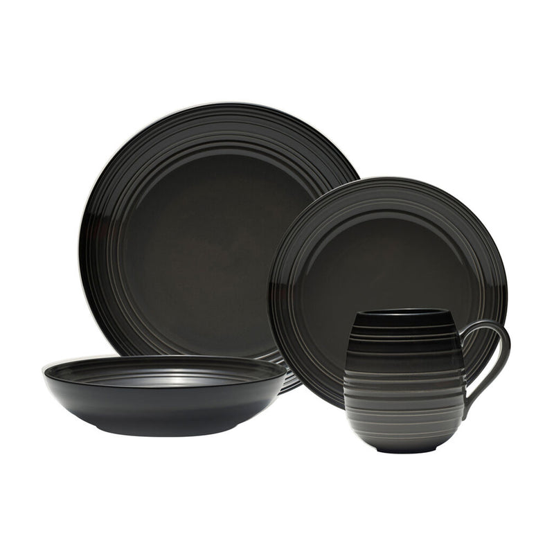 Mikasa Swirl ombre graphite coupe place setting with plates, bowl and mug, 4 pc